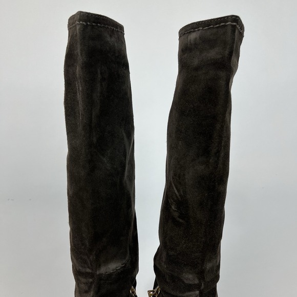 Womens Prada Brown Suede Lace Up Block Heel Platform Tall Boots Size EU 38.5 - Picture 12 of 14